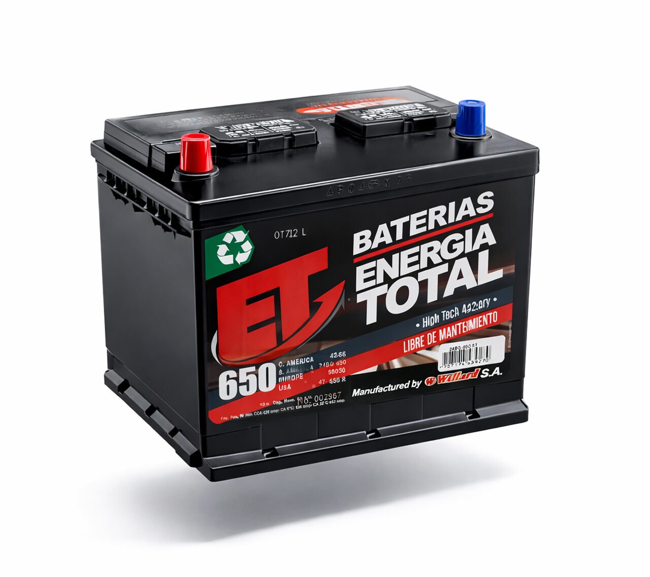 Batería ET Energía Total libre de mantenimiento para vehículo, diseño robusto y uso diario