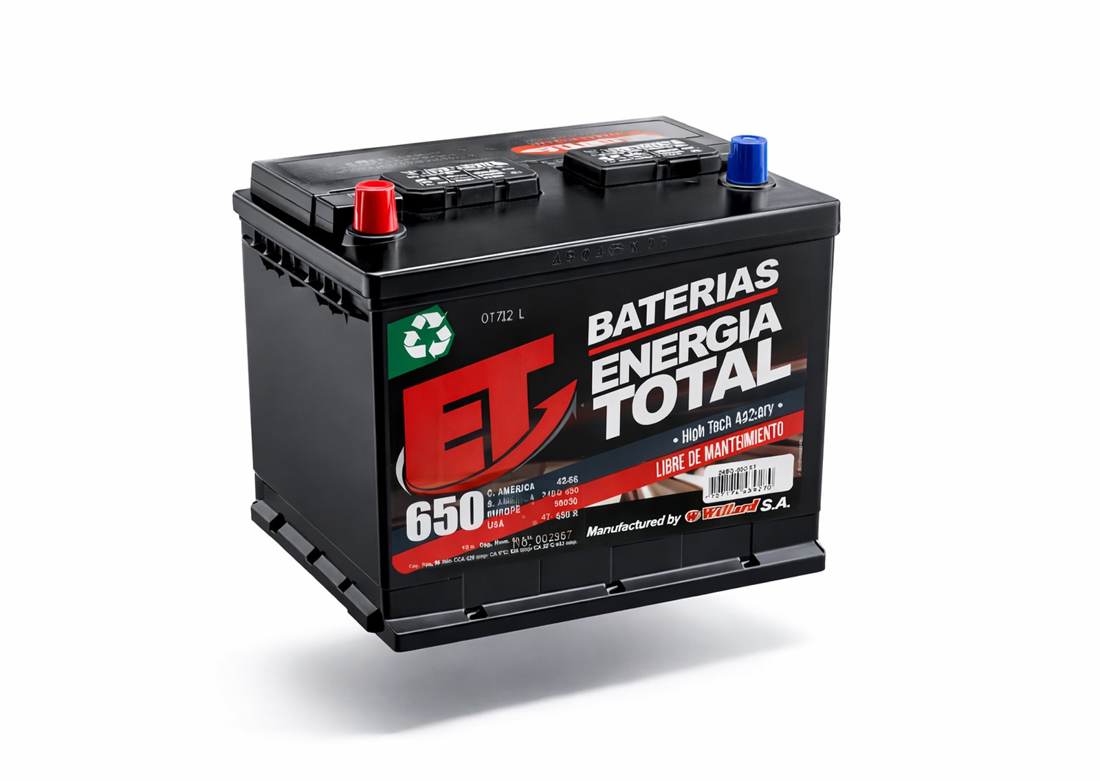 Batería ET Energía Total libre de mantenimiento para vehículo, diseño robusto y uso diario